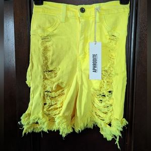 NWT Aphrodite Neon Distressed High Rise Denim Shorts